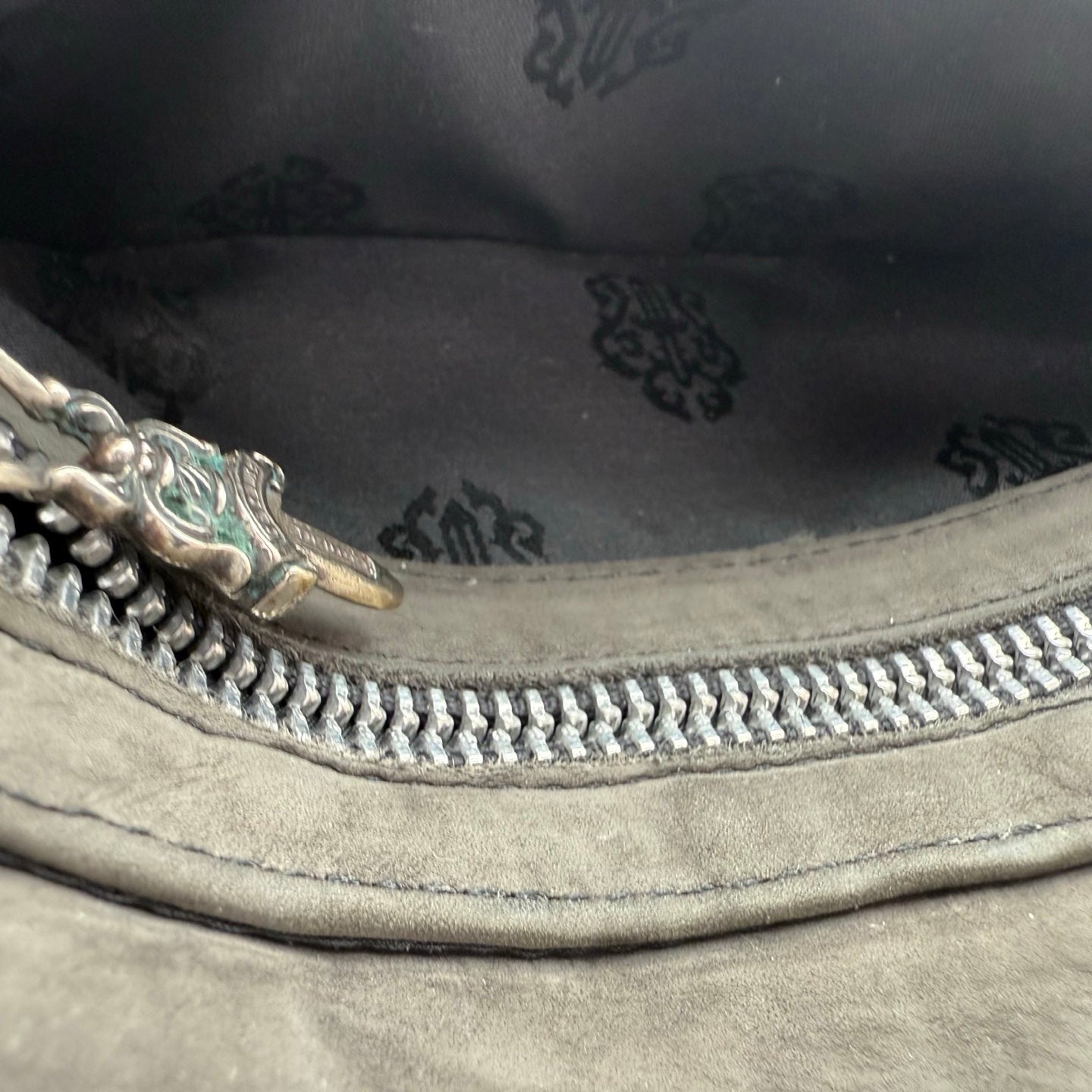 Chrome Hearts Grey Suede Leather Trifold Long Wallet with Cross Snap [Used]