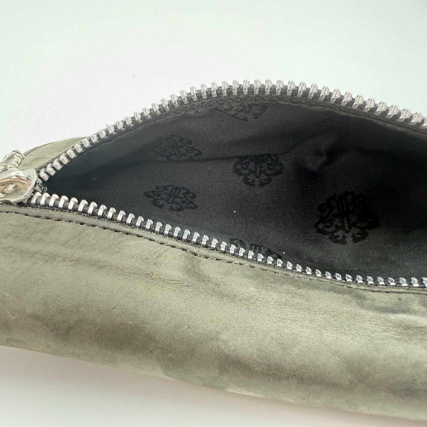 Chrome Hearts Grey Suede Leather Trifold Long Wallet with Cross Snap [Used]