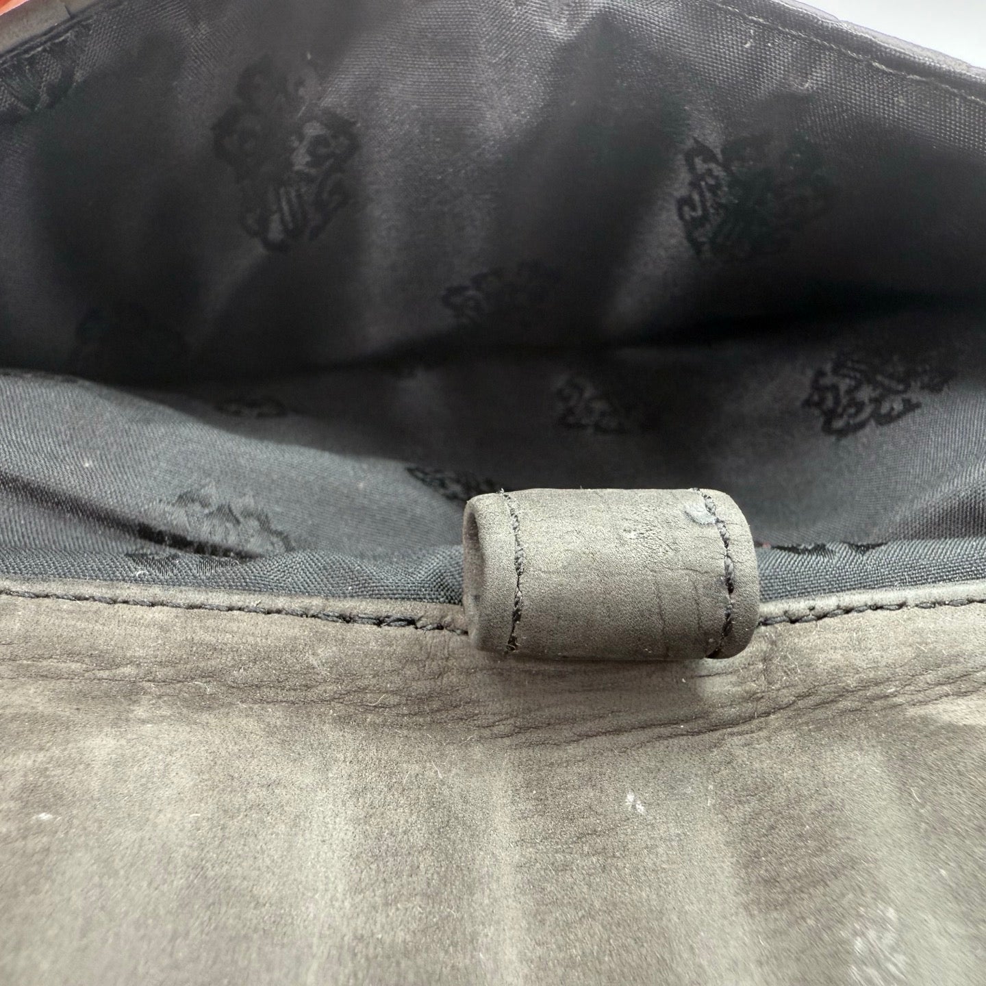 Chrome Hearts Grey Suede Leather Trifold Long Wallet with Cross Snap [Used]