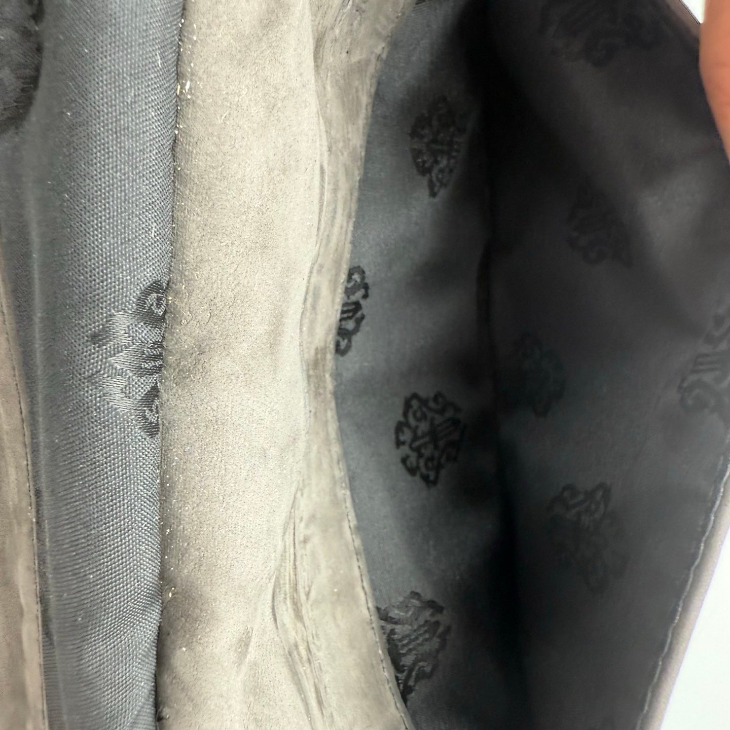 Chrome Hearts Grey Suede Leather Trifold Long Wallet with Cross Snap [Used]