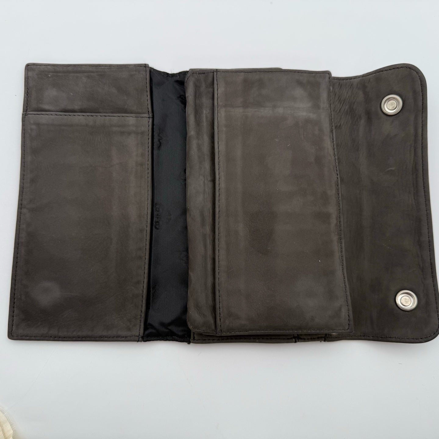 Chrome Hearts Grey Suede Leather Trifold Long Wallet with Cross Snap [Used]