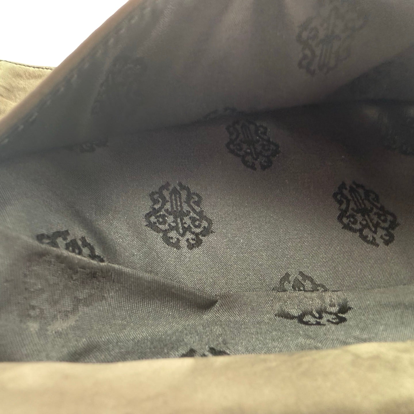 Chrome Hearts Grey Suede Leather Trifold Long Wallet with Cross Snap [Used]