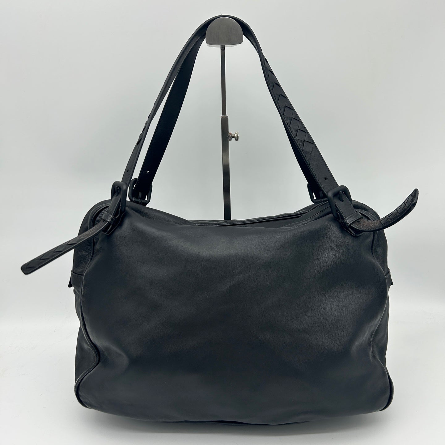 Bottega Veneta Intrecciato Lambskin Double Pocket Shoulder Bag Black [Used]