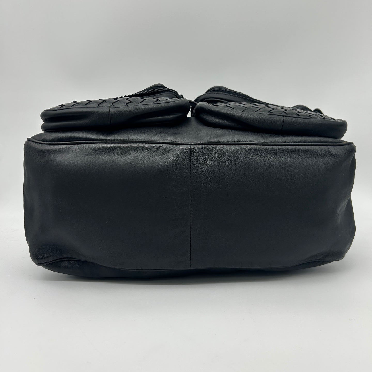 Bottega Veneta Intrecciato Lambskin Double Pocket Shoulder Bag Black [Used]