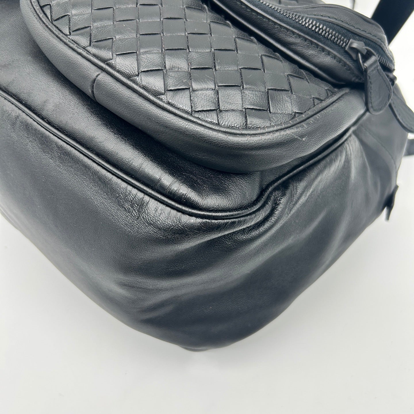 Bottega Veneta Intrecciato Lambskin Double Pocket Shoulder Bag Black [Used]