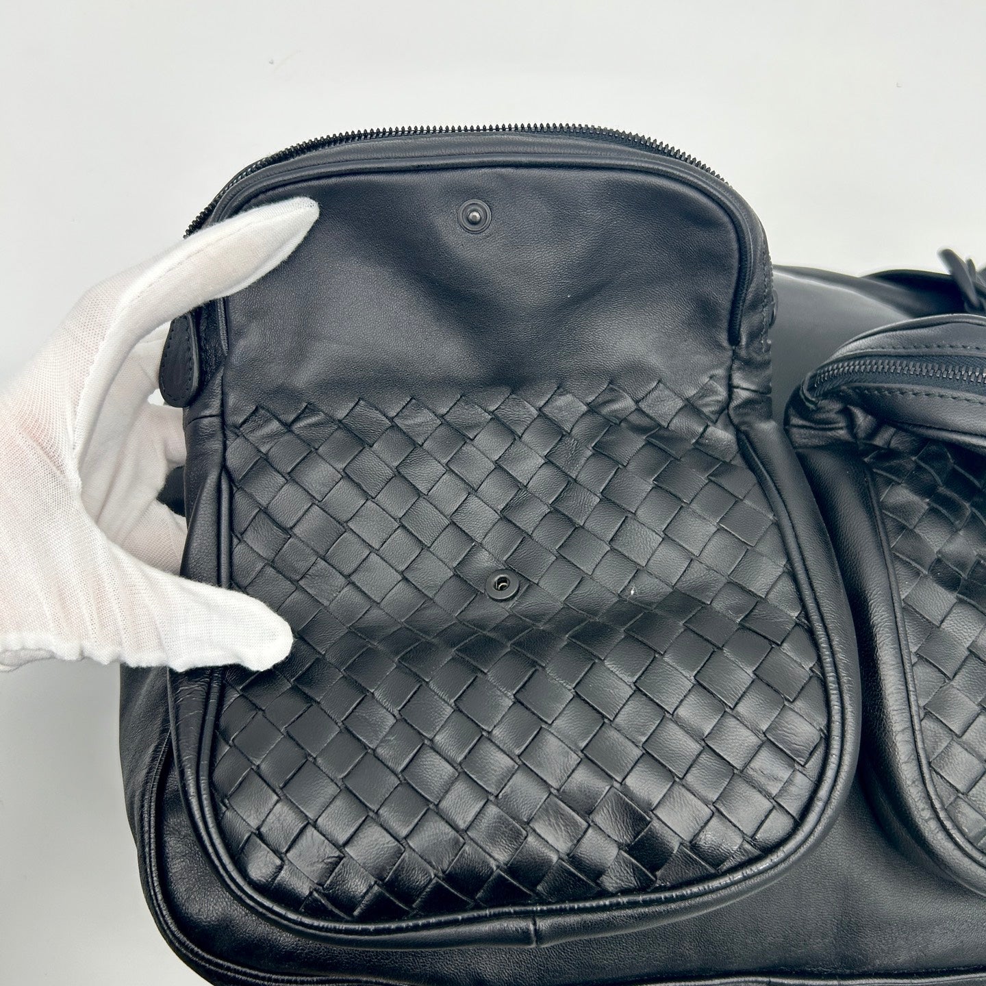 Bottega Veneta Intrecciato Lambskin Double Pocket Shoulder Bag Black [Used]