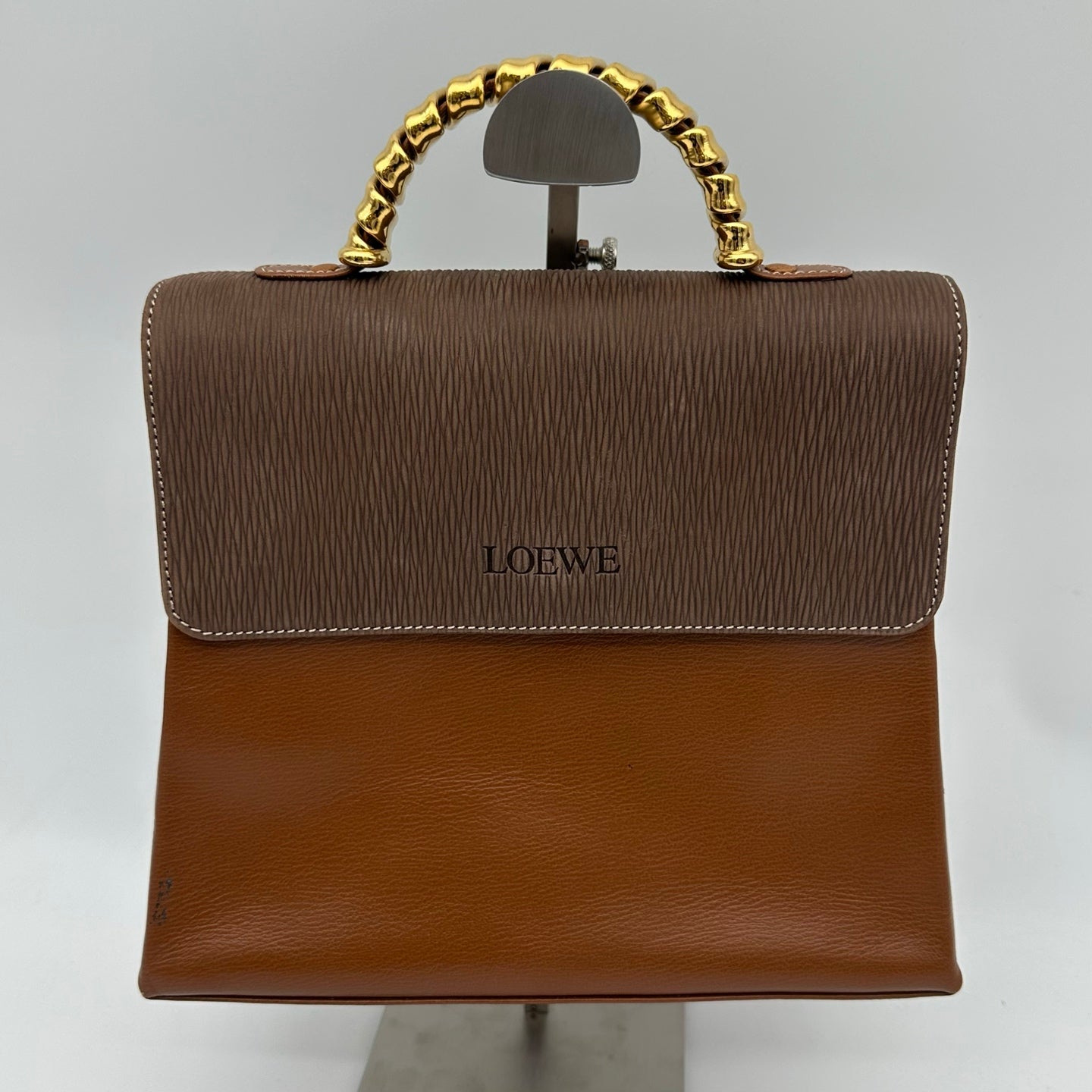 Loewe Kelly Style Structured Brown Calfskin Handbag Golden Handle  [Used]