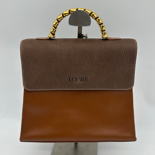 Loewe Kelly Style Structured Brown Calfskin Handbag Golden Handle  [Used]