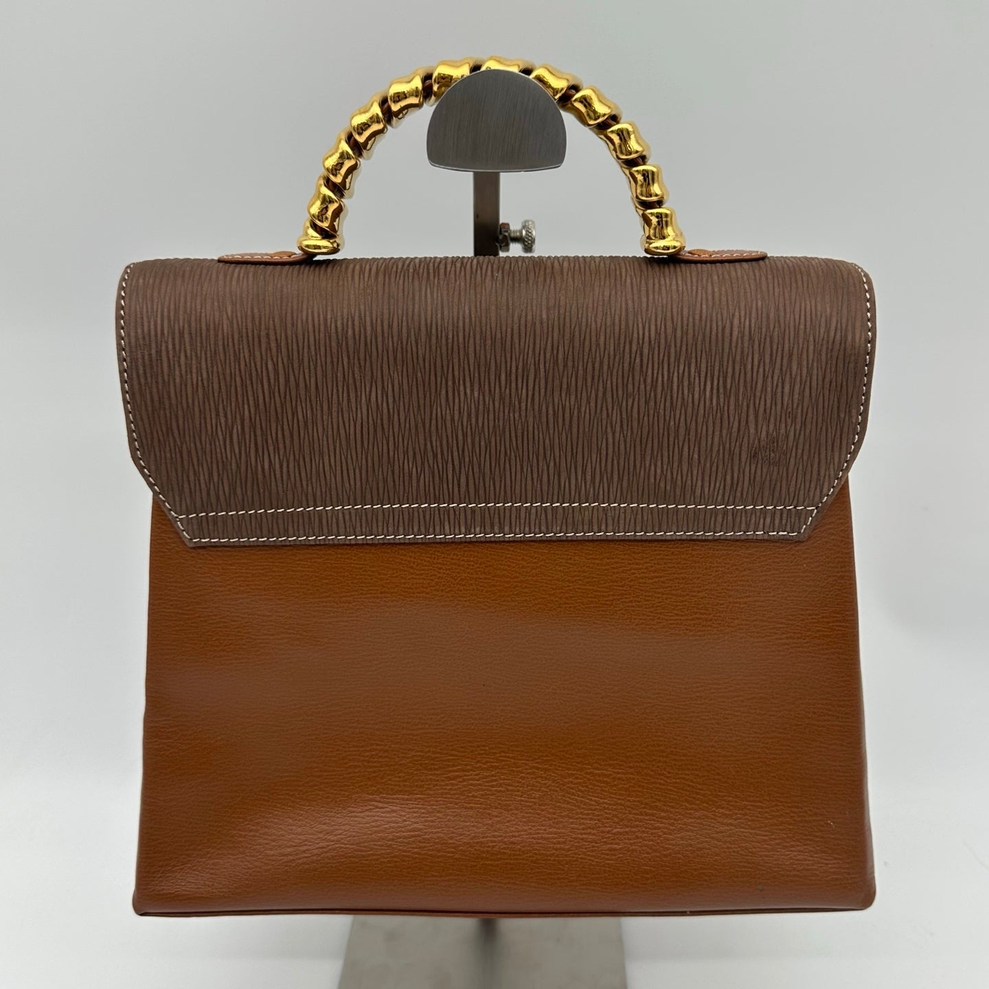 Loewe Kelly Style Structured Brown Calfskin Handbag Golden Handle  [Used]