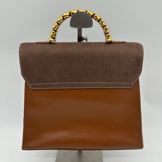 Loewe Kelly Style Structured Brown Calfskin Handbag Golden Handle  [Used]