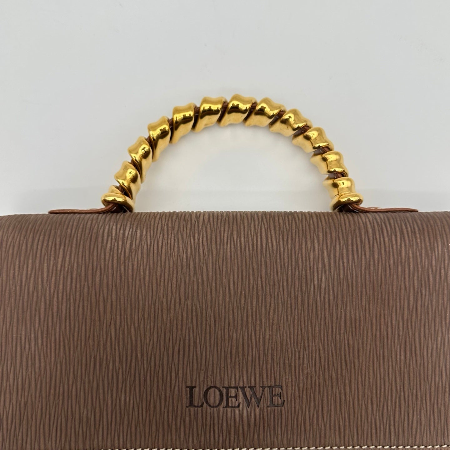 Loewe Kelly Style Structured Brown Calfskin Handbag Golden Handle  [Used]