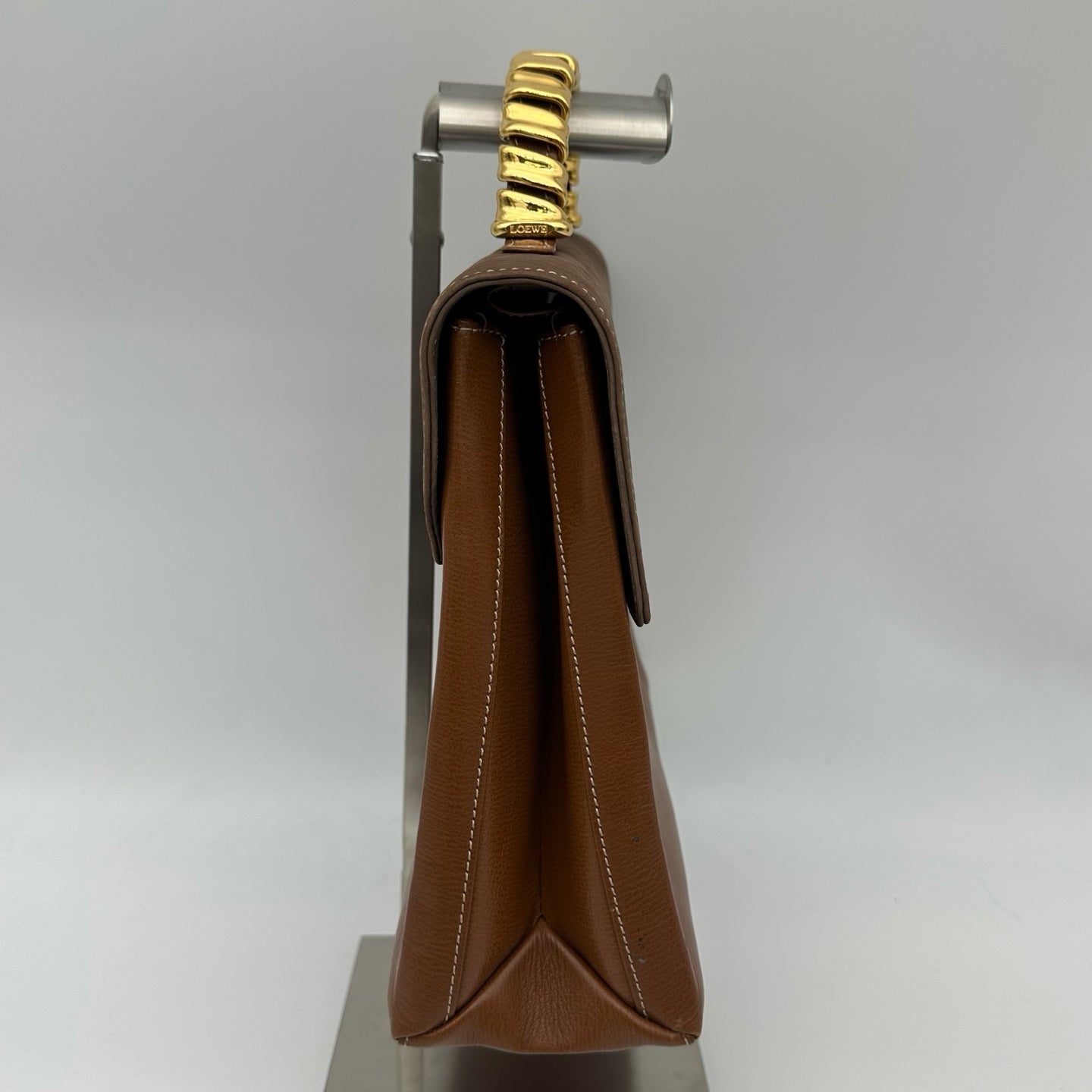 Loewe Kelly Style Structured Brown Calfskin Handbag Golden Handle  [Used]