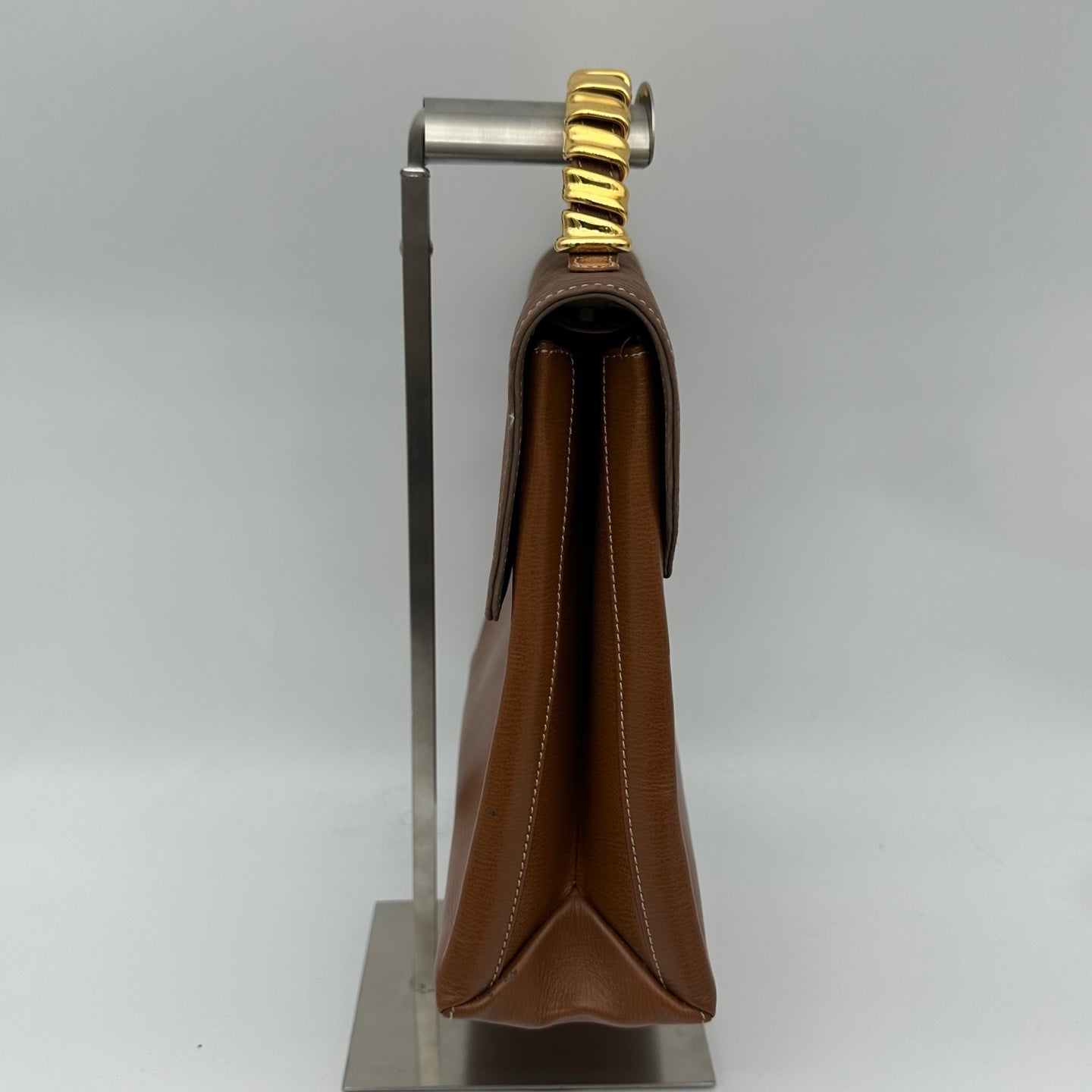 Loewe Kelly Style Structured Brown Calfskin Handbag Golden Handle  [Used]