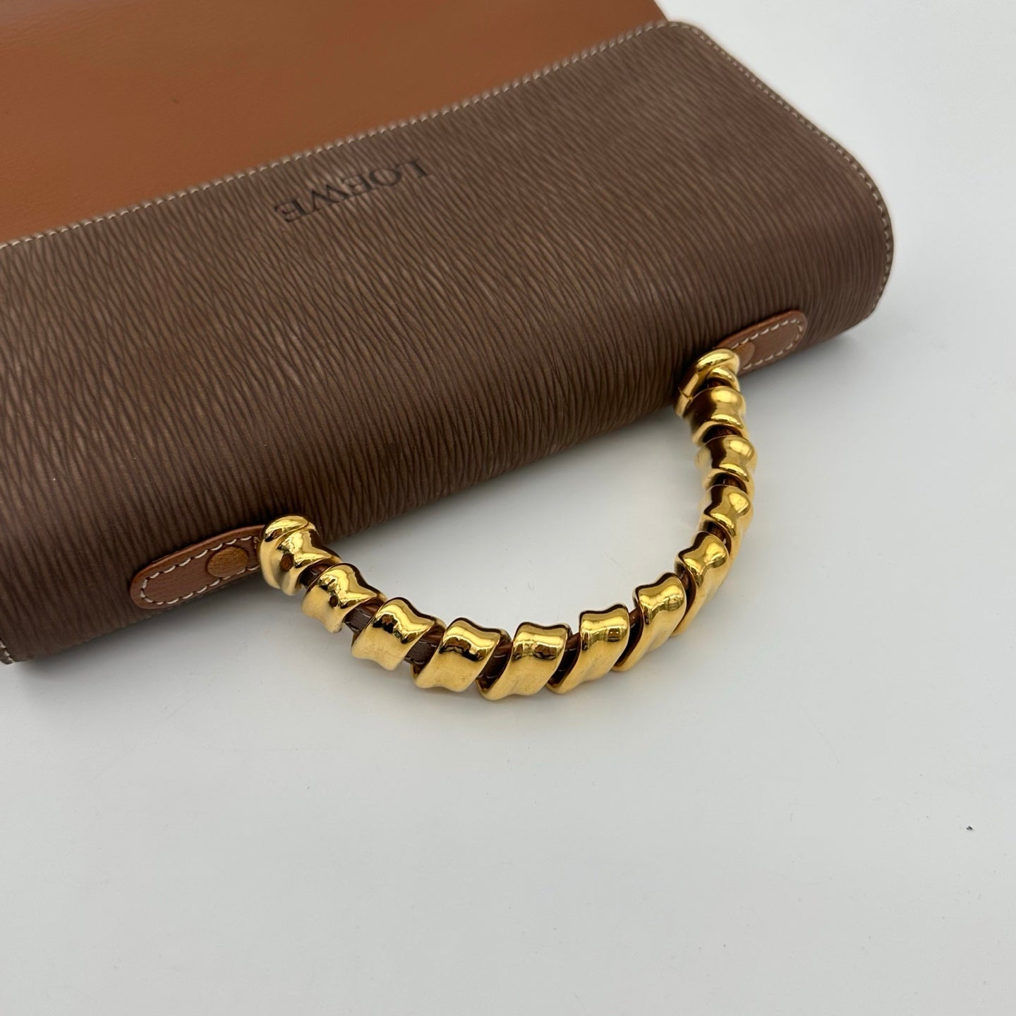 Loewe Kelly Style Structured Brown Calfskin Handbag Golden Handle  [Used]