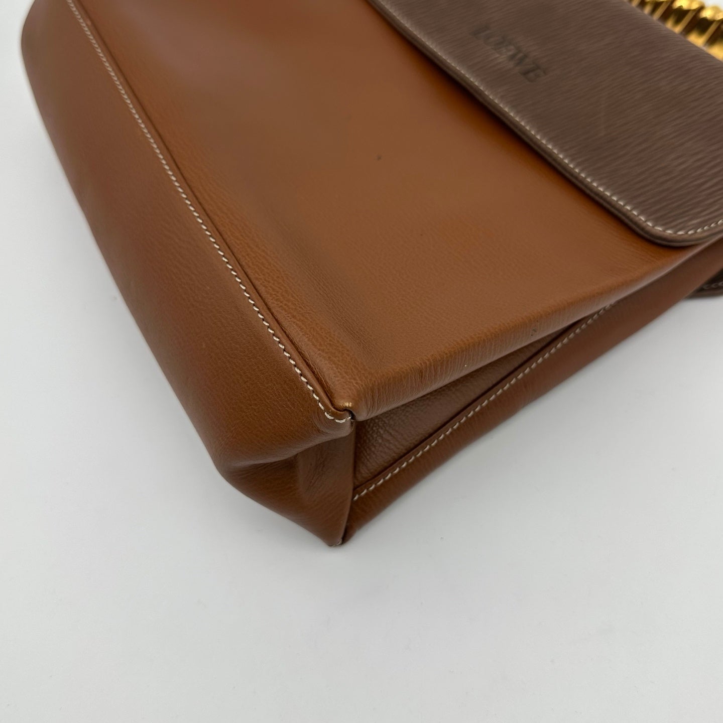 Loewe Kelly Style Structured Brown Calfskin Handbag Golden Handle  [Used]