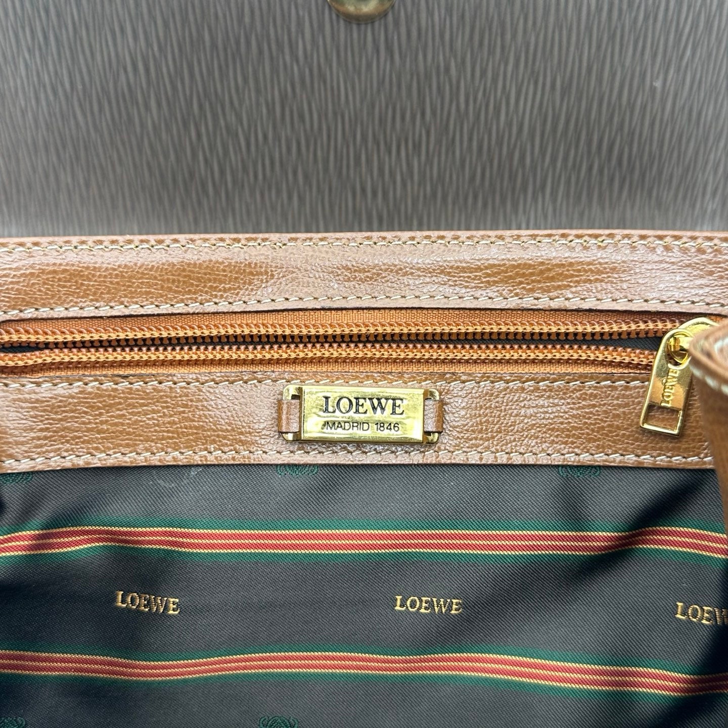 Loewe Kelly Style Structured Brown Calfskin Handbag Golden Handle  [Used]