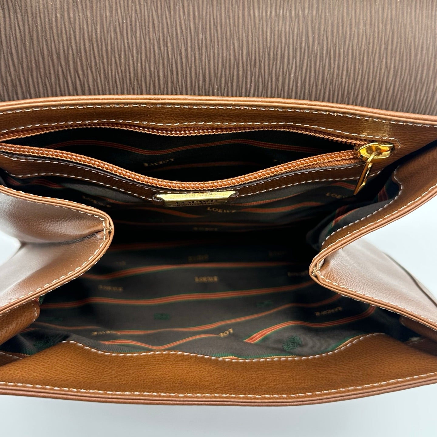 Loewe Kelly Style Structured Brown Calfskin Handbag Golden Handle  [Used]