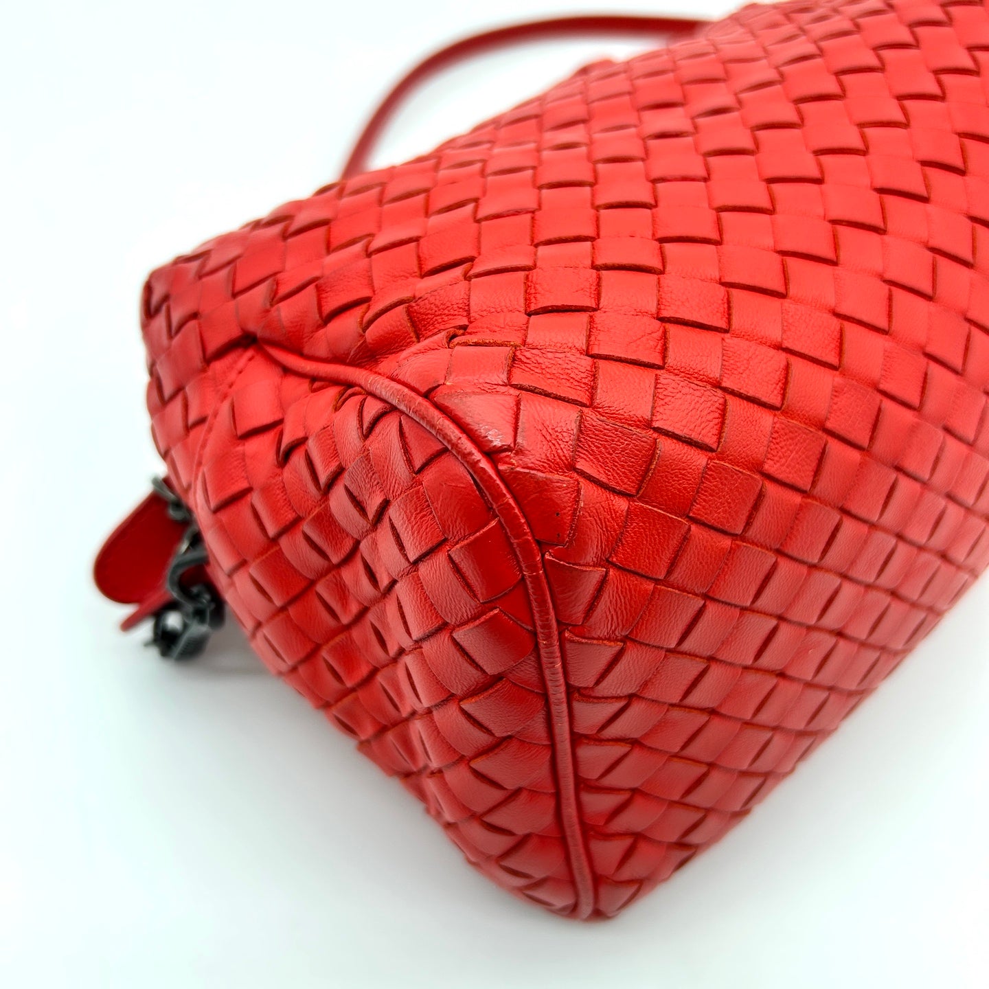 Bottega Veneta Intrecciato Lambskin Two-Way Pillow Tote Bag Red [Used]