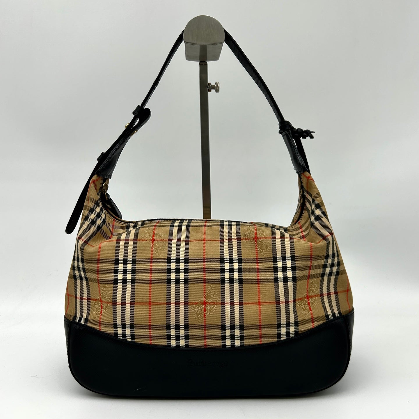 Burberry Vintage Check Leather Small Tote Shoulder Bag Gold Coin Hardware [Used]