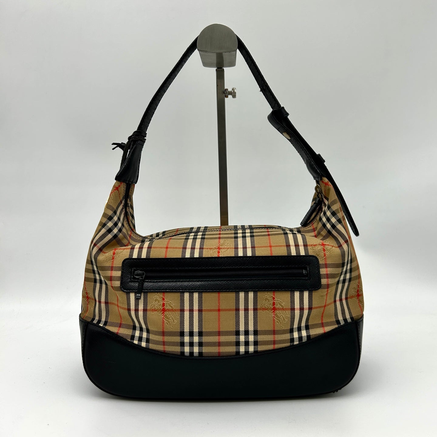 Burberry Vintage Check Leather Small Tote Shoulder Bag Gold Coin Hardware [Used]