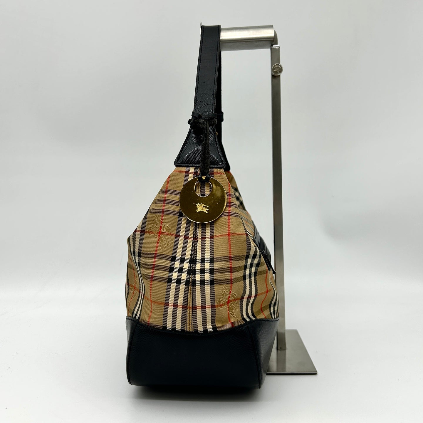 Burberry Vintage Check Leather Small Tote Shoulder Bag Gold Coin Hardware [Used]