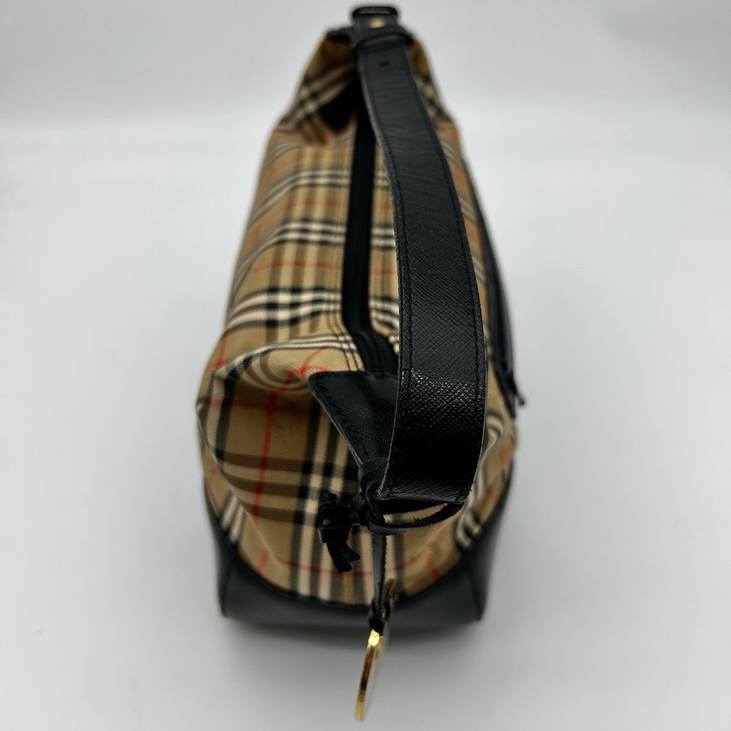 Burberry Vintage Check Leather Small Tote Shoulder Bag Gold Coin Hardware [Used]