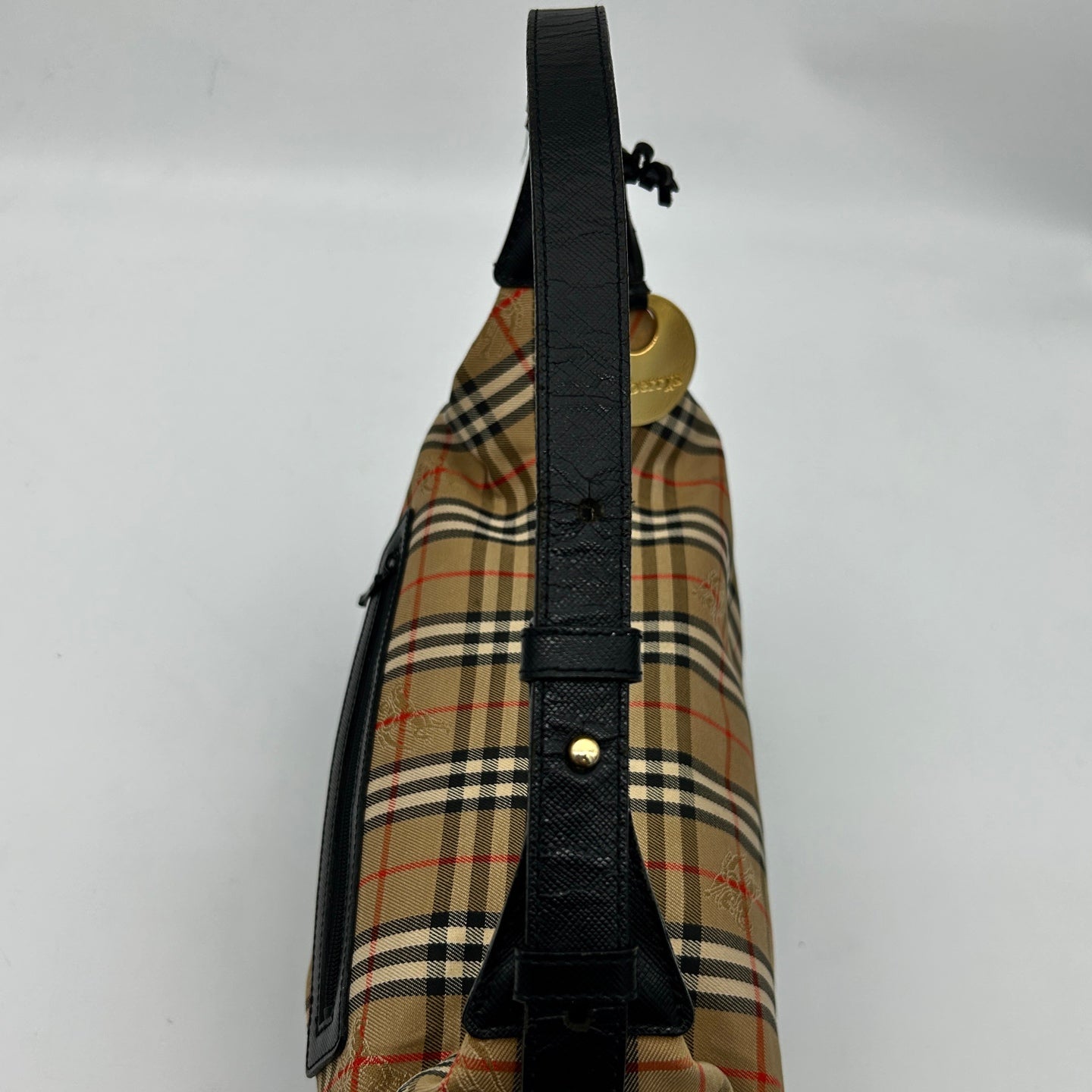 Burberry Vintage Check Leather Small Tote Shoulder Bag Gold Coin Hardware [Used]