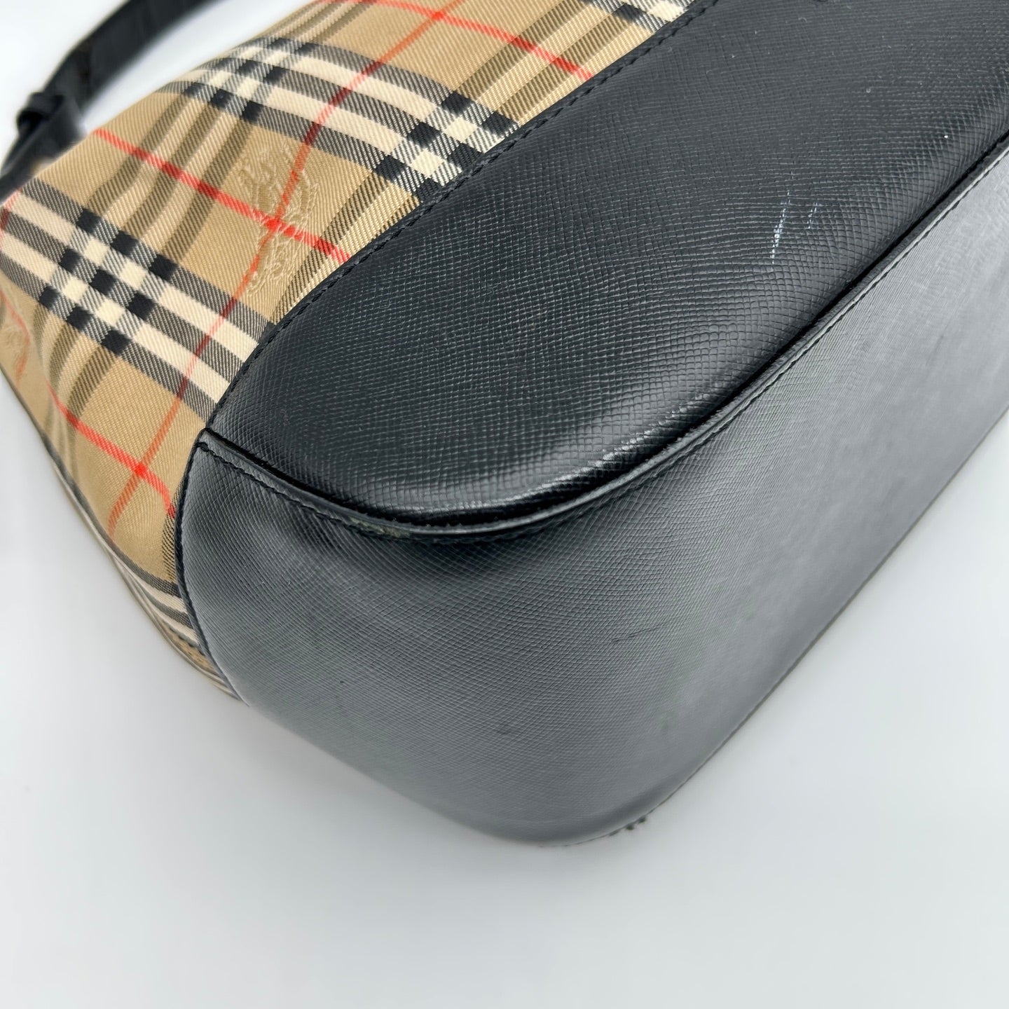 Burberry Vintage Check Leather Small Tote Shoulder Bag Gold Coin Hardware [Used]