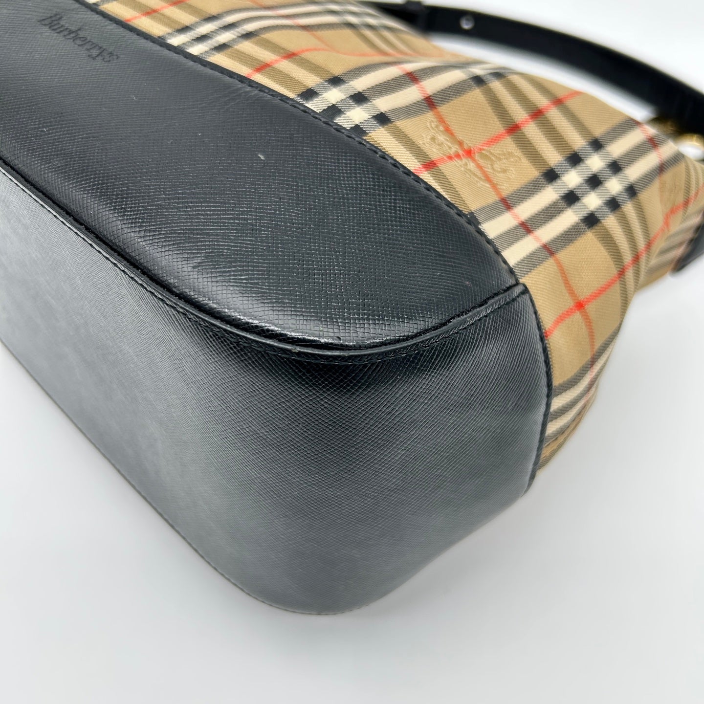 Burberry Vintage Check Leather Small Tote Shoulder Bag Gold Coin Hardware [Used]