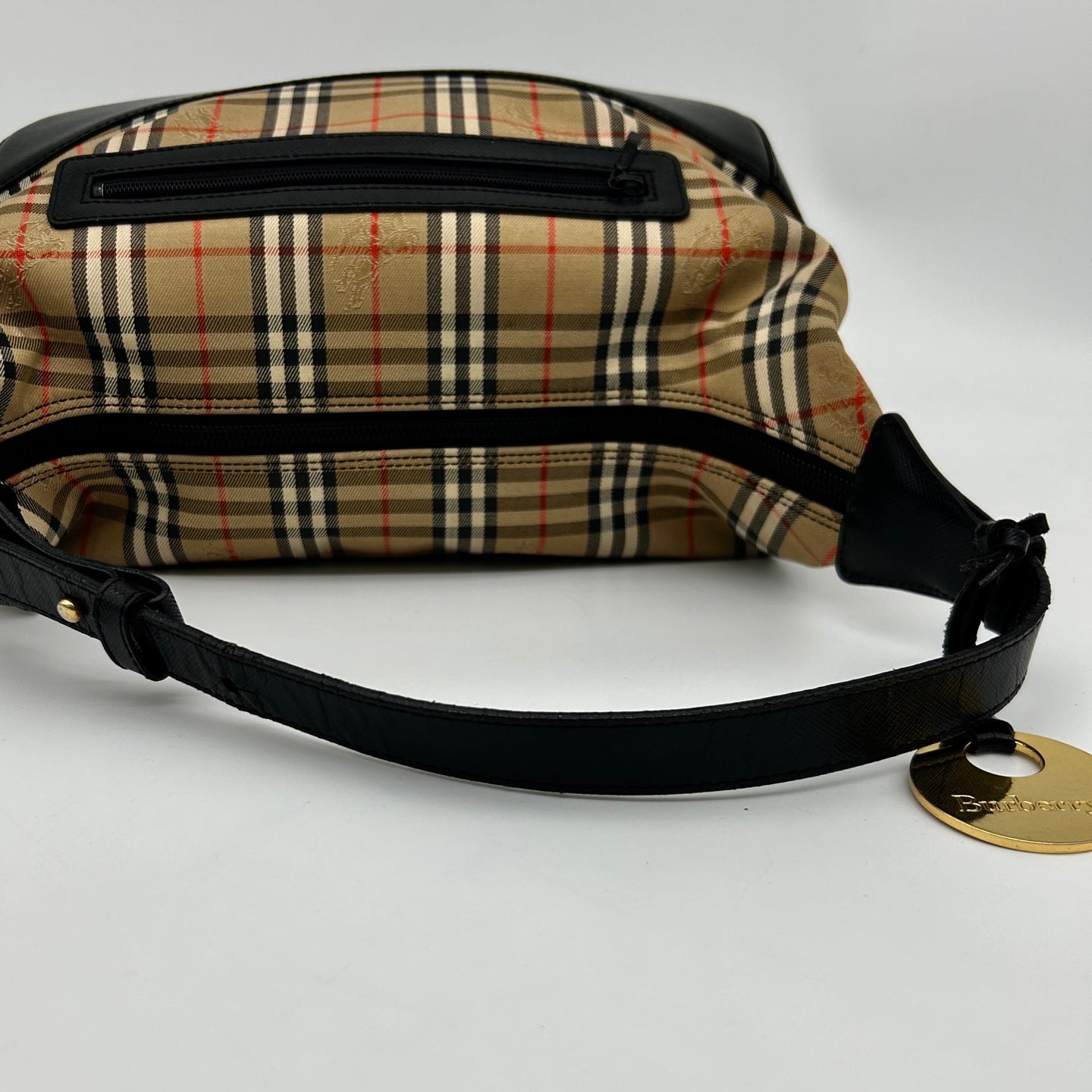 Burberry Vintage Check Leather Small Tote Shoulder Bag Gold Coin Hardware [Used]