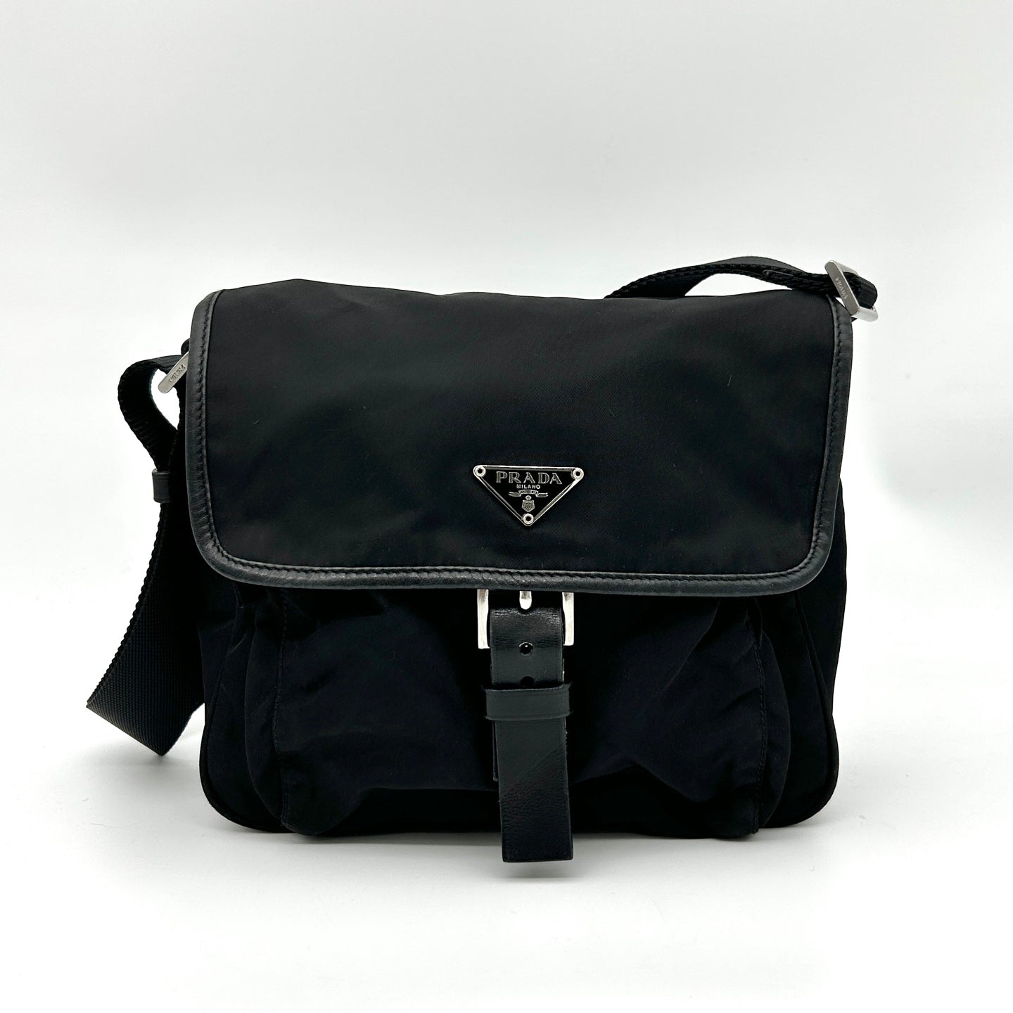 Prada Re-Nylon Flap Boxy Shoulder Crossbody Tote Bag Black [Used]