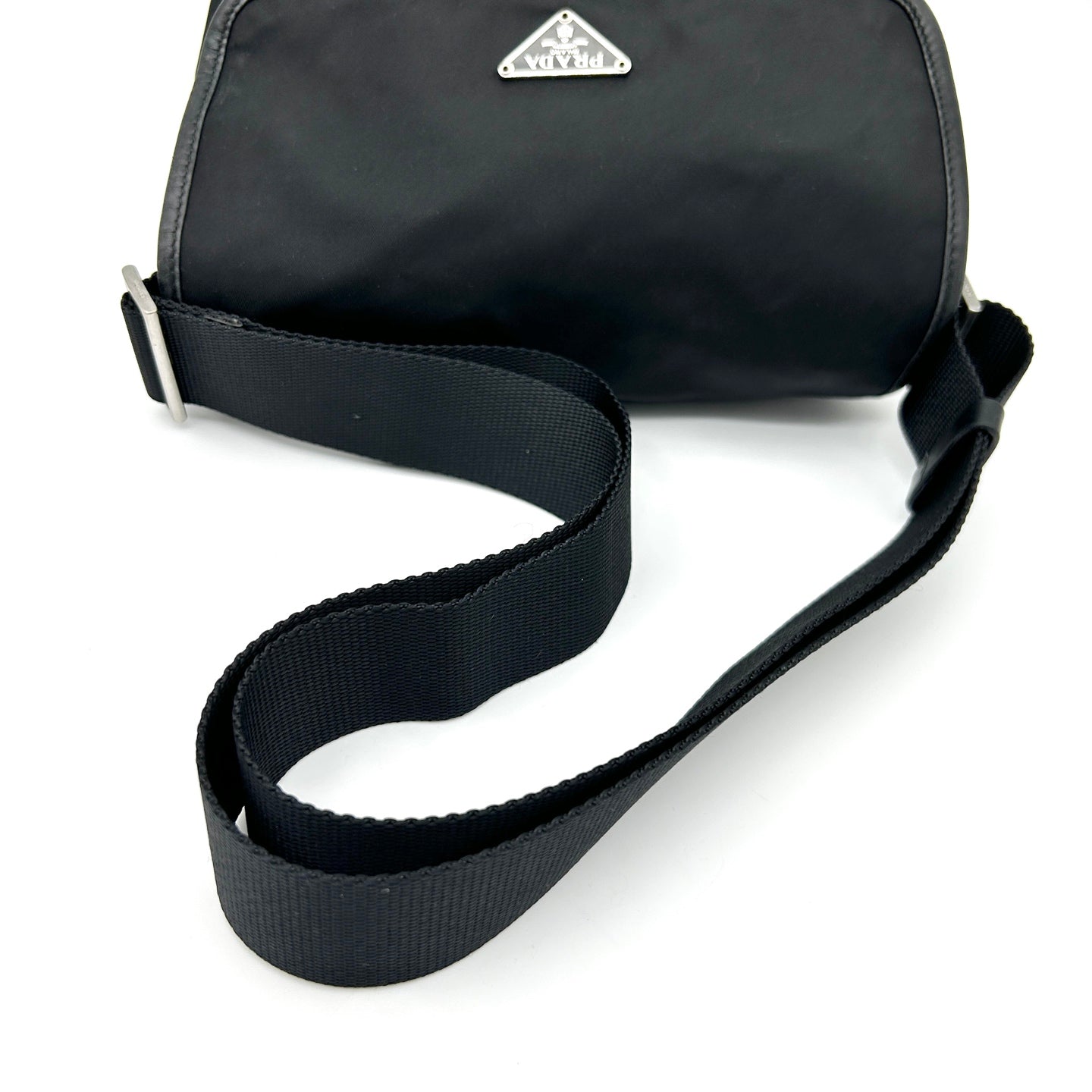 Prada Re-Nylon Flap Boxy Shoulder Crossbody Tote Bag Black [Used]