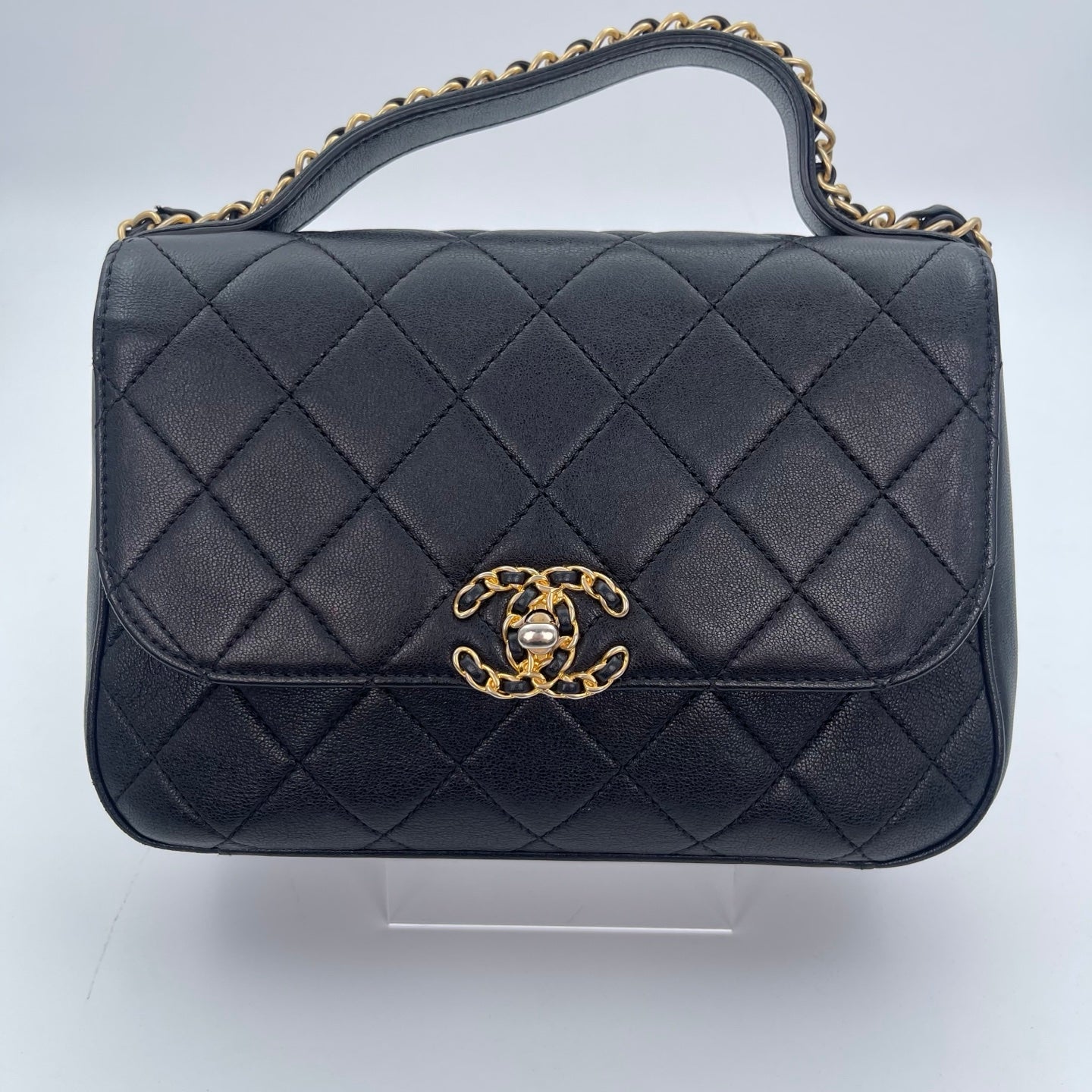 Chanel Black Calfskin 19 Bag 2Way Handle Shoulder Bag [Used]