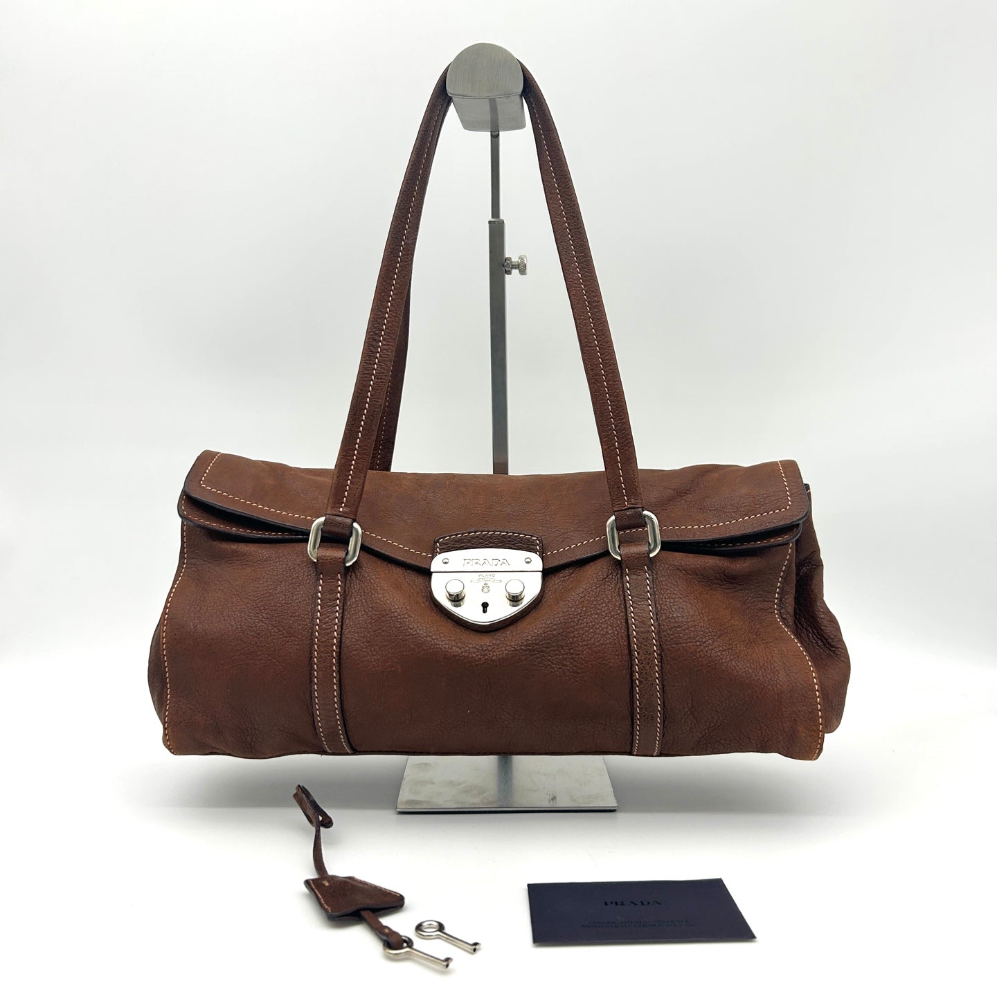 Prada Dark Brown Calfskin Baguette Shoulder Bag [Used]