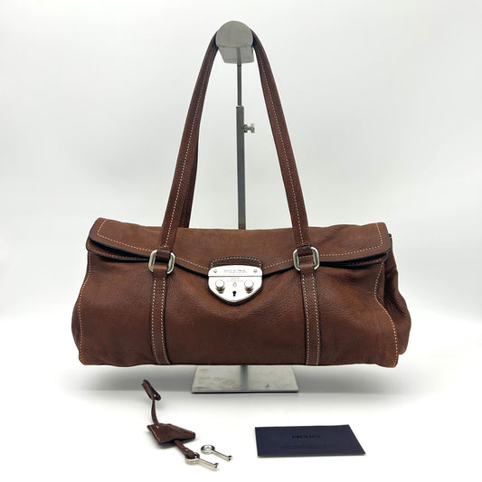 Prada Dark Brown Calfskin Baguette Shoulder Bag [Used]