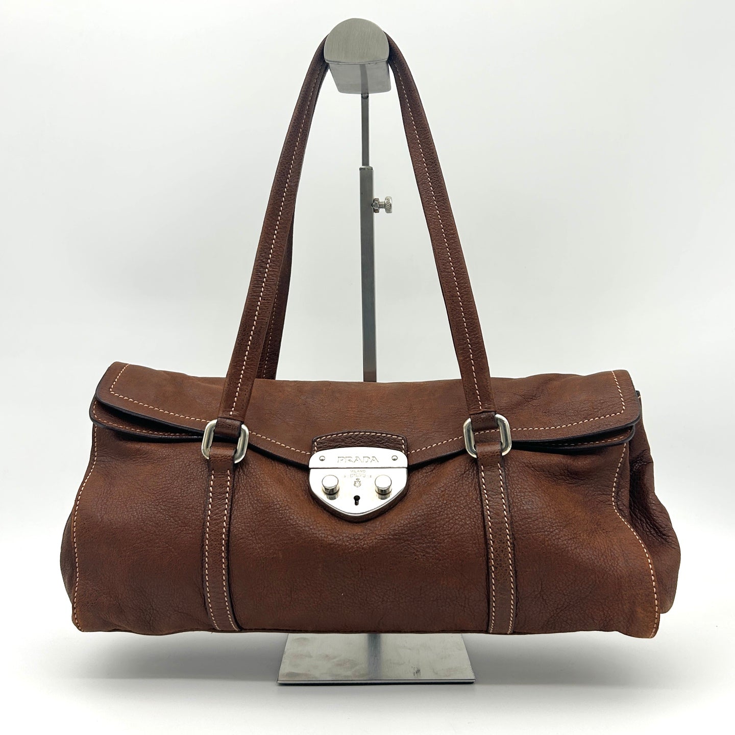 Prada Dark Brown Calfskin Baguette Shoulder Bag [Used]