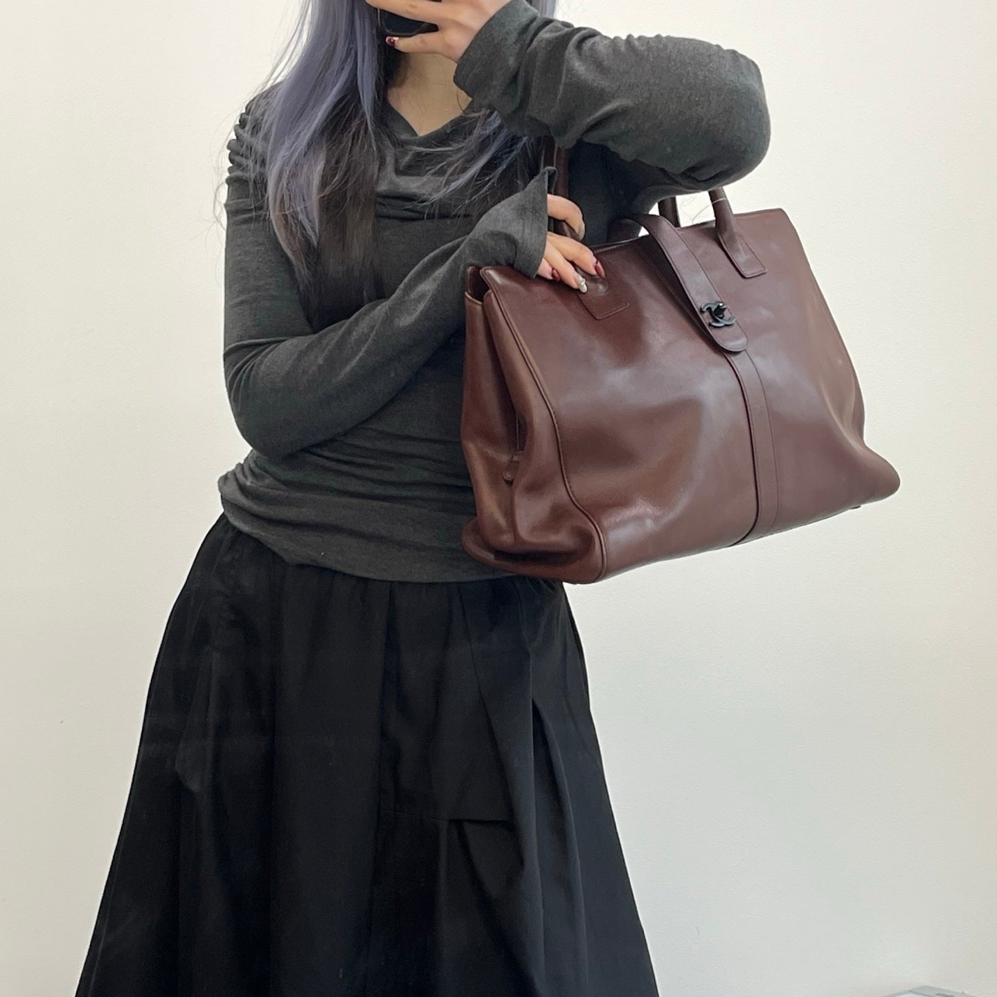 Chanel Reddish Brown Leather Buckle Tote Bag [Used]