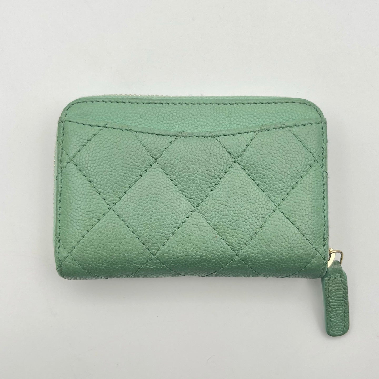 CHANEL Light Green Caviar Leather Zip Card & Coin Case [Used]