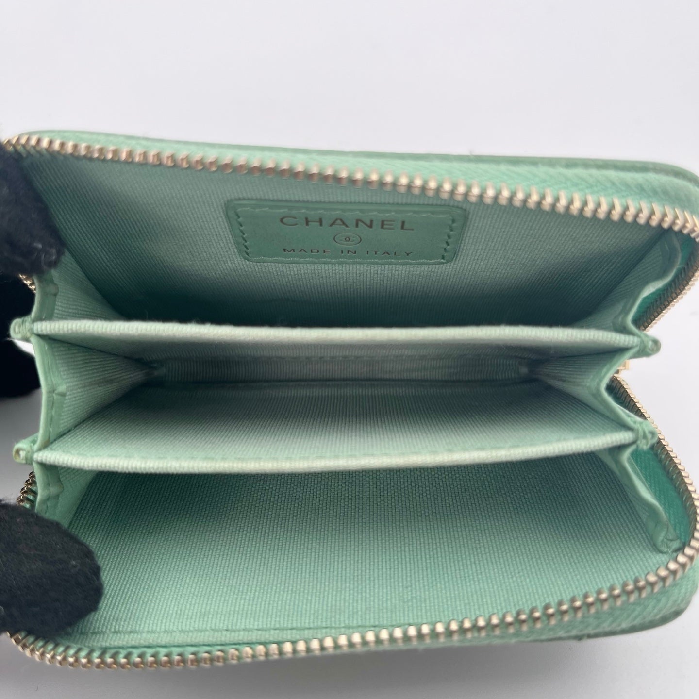 CHANEL Light Green Caviar Leather Zip Card & Coin Case [Used]