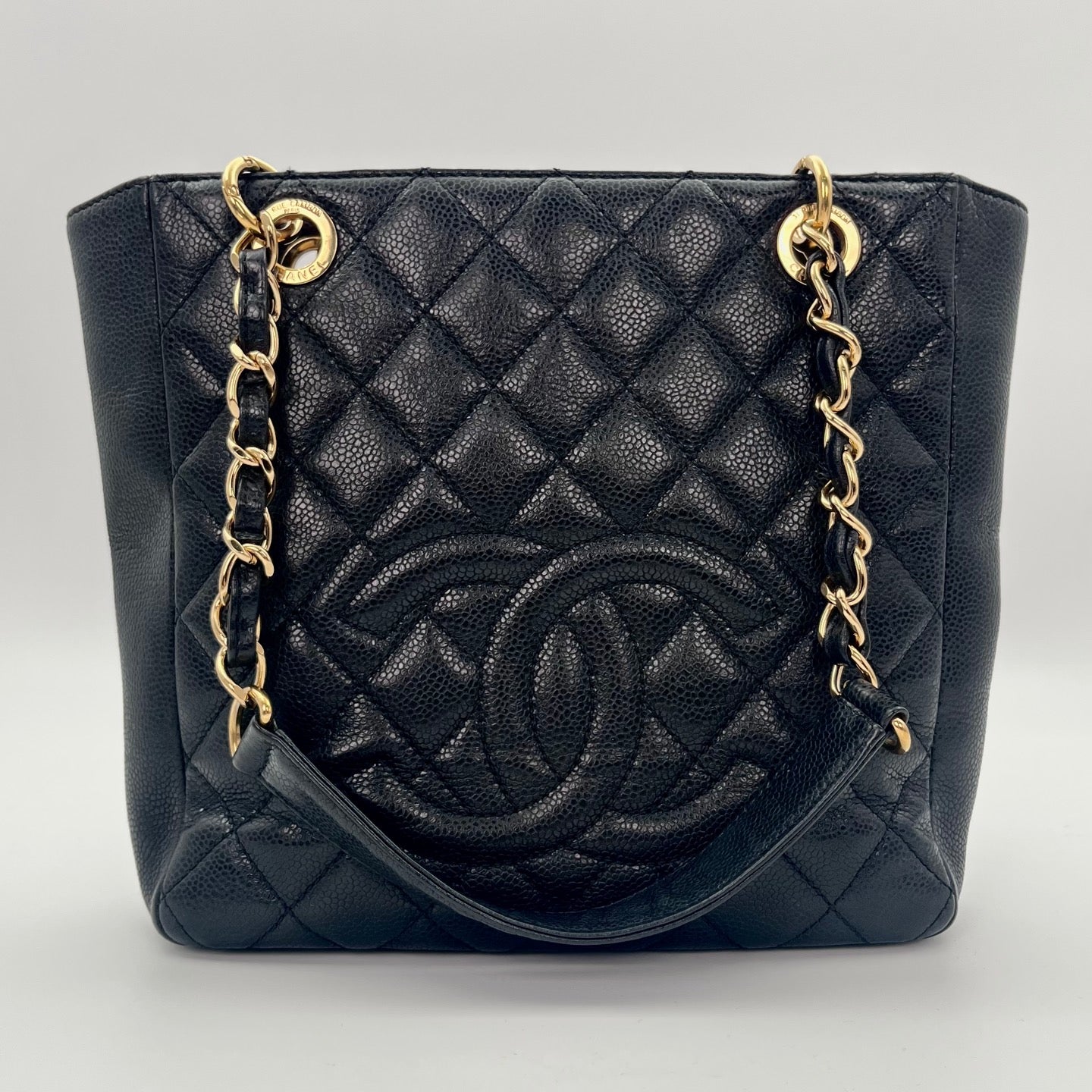 CHANEL Black Caviar Leather PST Shoulder Tote Bag with Gold Hardware  [Used]