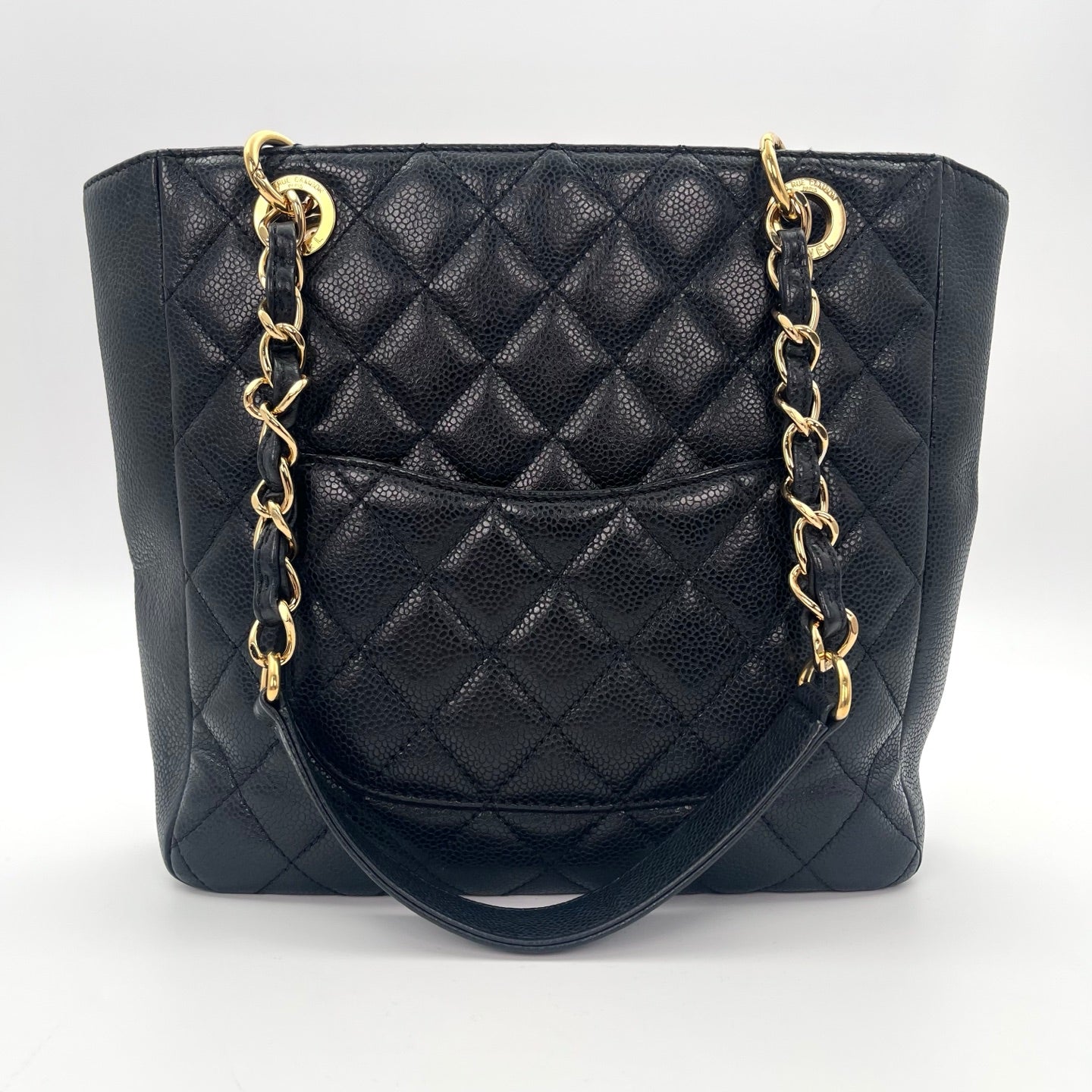 CHANEL Black Caviar Leather PST Shoulder Tote Bag with Gold Hardware  [Used]