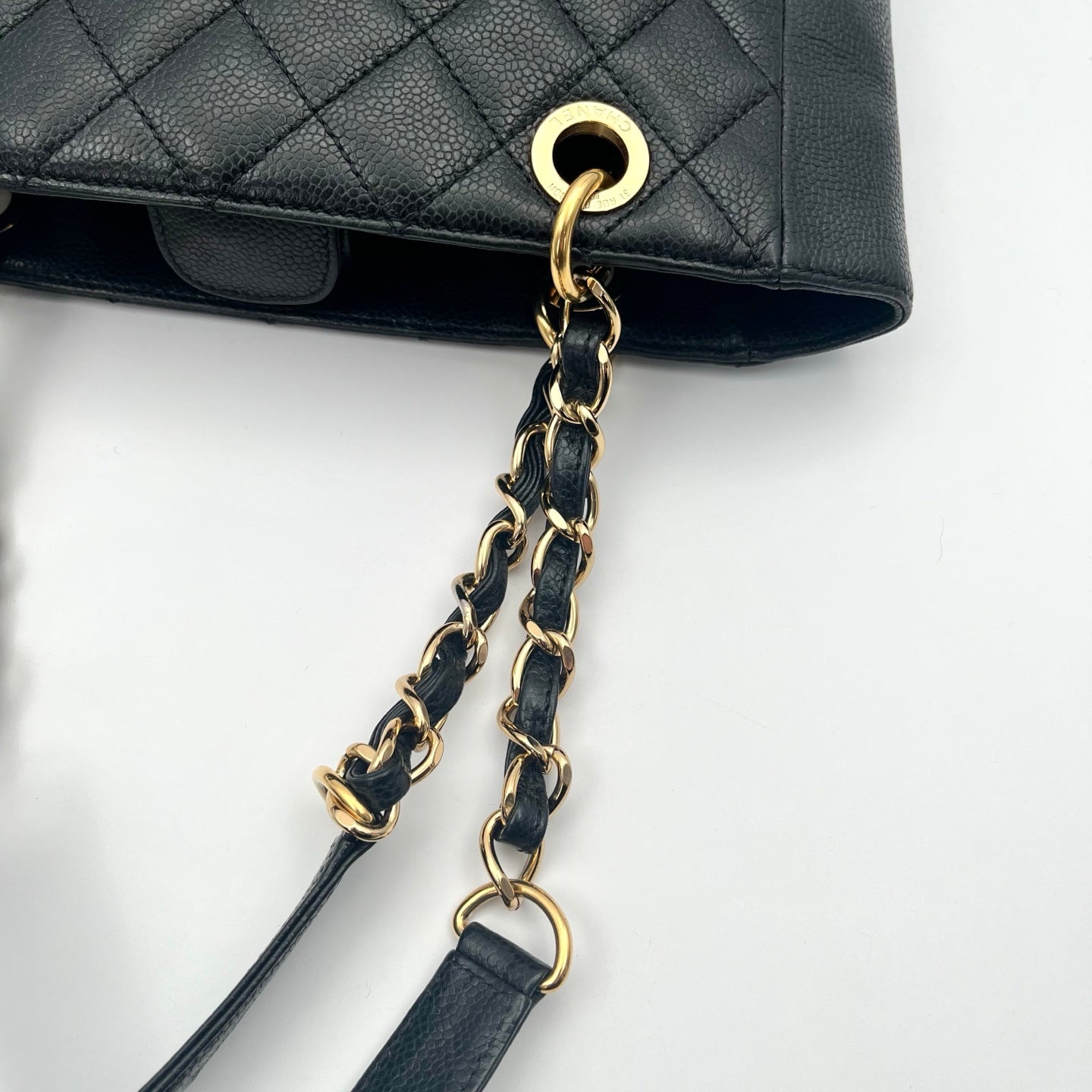 CHANEL Black Caviar Leather PST Shoulder Tote Bag with Gold Hardware  [Used]