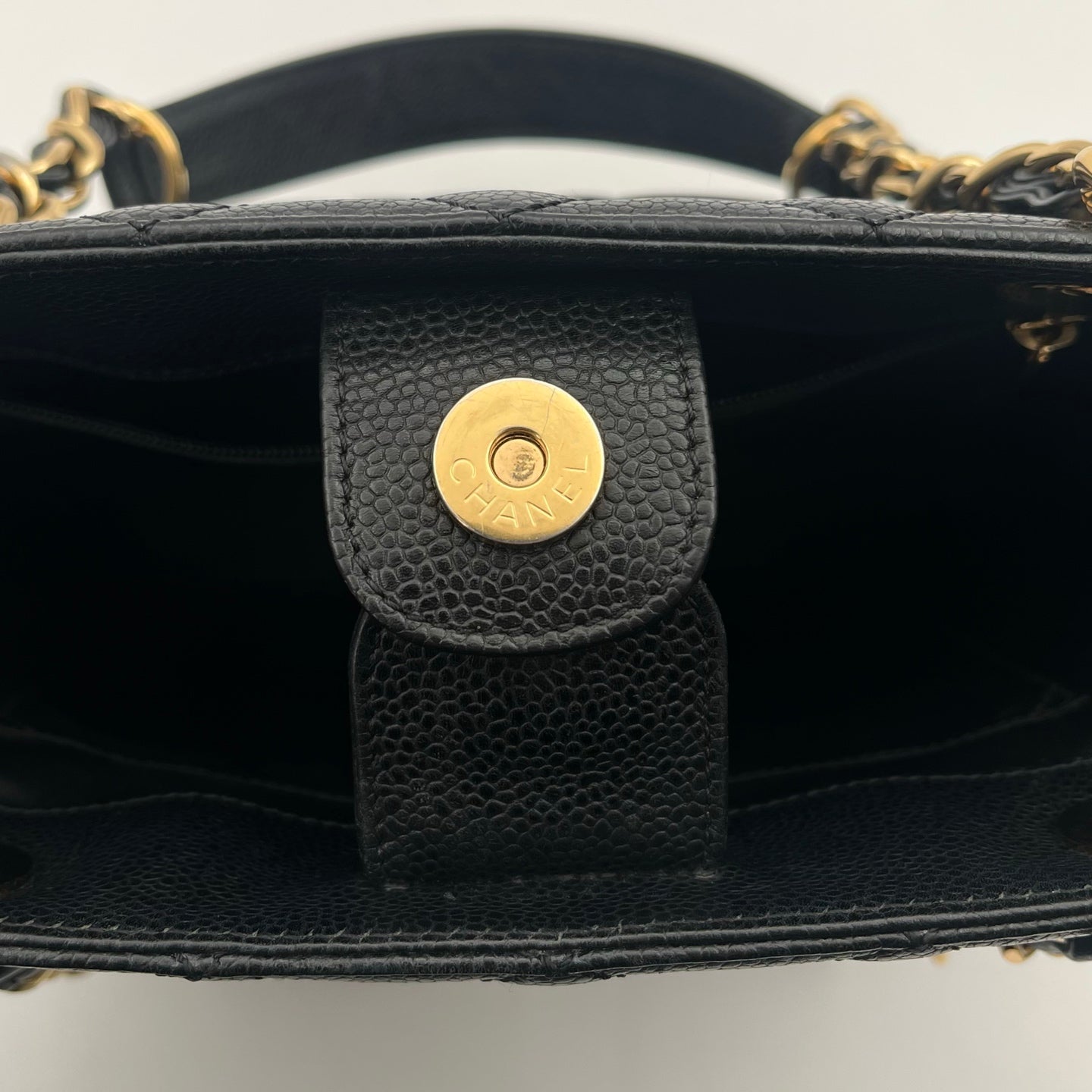 CHANEL Black Caviar Leather PST Shoulder Tote Bag with Gold Hardware  [Used]