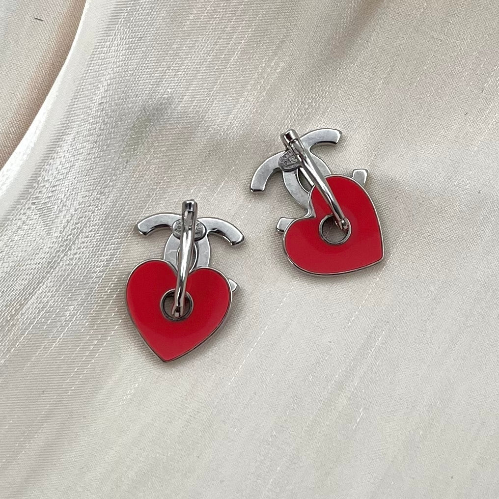 CHANEL 2004 Double CC Heart Detachable Stud Earrings [Used]