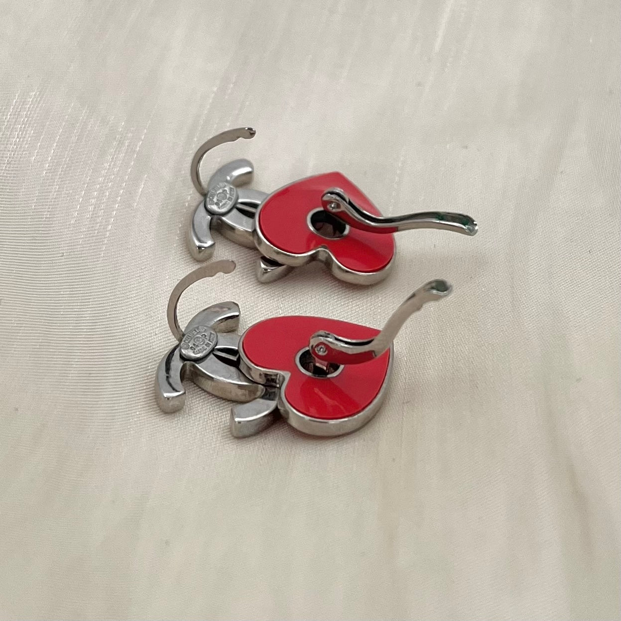 CHANEL 2004 Double CC Heart Detachable Stud Earrings [Used]