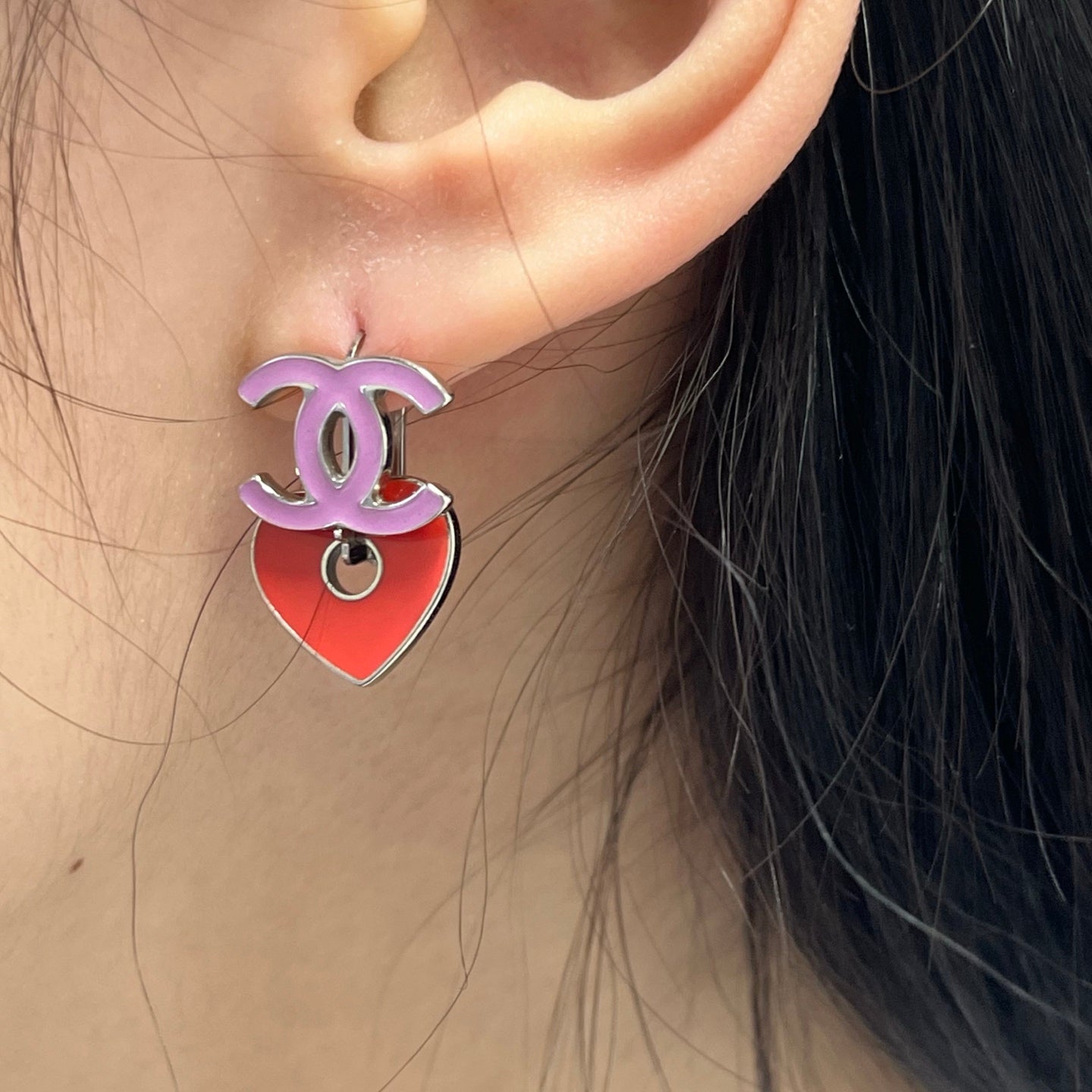 CHANEL 2004 Double CC Heart Detachable Stud Earrings [Used]