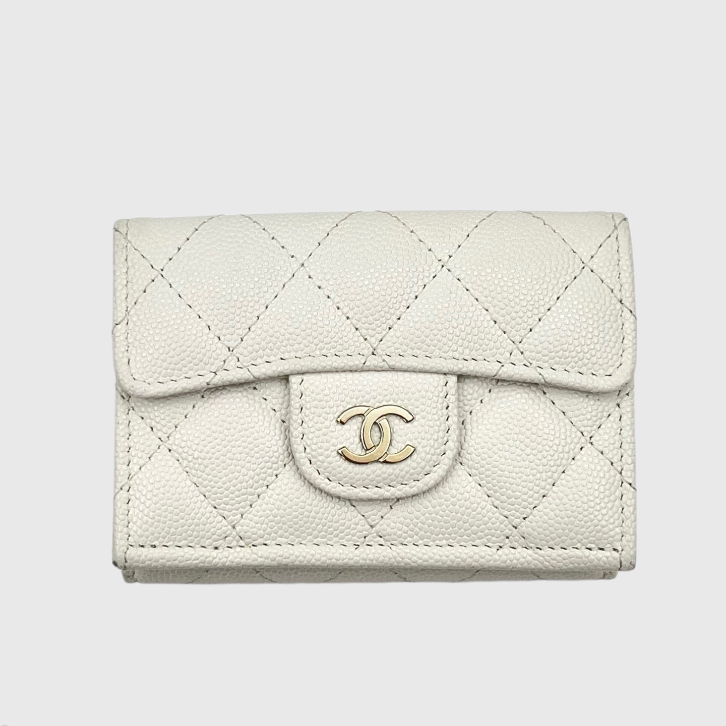 Chanel White Caviar Leather Mini Trifold Wallet [Used]
