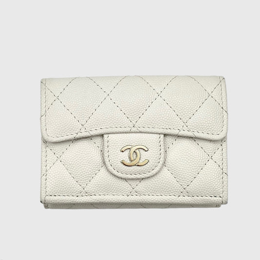Chanel White Caviar Leather Mini Trifold Wallet [Used]