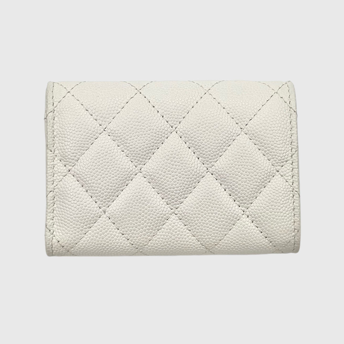 Chanel White Caviar Leather Mini Trifold Wallet [Used]