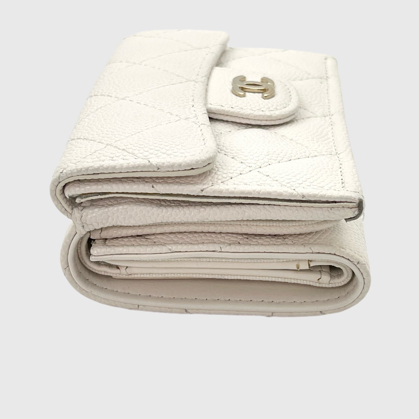 Chanel White Caviar Leather Mini Trifold Wallet [Used]